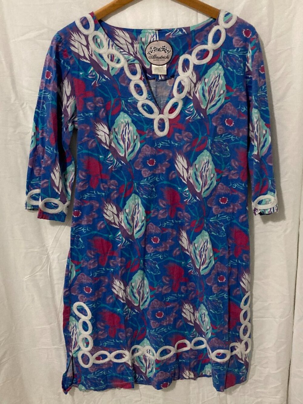 Womens Size 12 Beach Cover Up Top Tunic Geo Floral Print Blue Green Pink mini